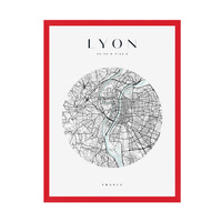 Plakat Mapa miasta Lyon koło 24X30 cm + ramka czerwona