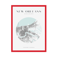 Plakat Mapa miasta New Orleans koło 21X29,7 cm + ramka czerwona