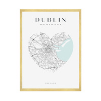 Plakat Mapa miasta Dublin serce 40X50 cm + ramka złota