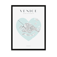 Plakat Mapa miasta Wenecja serce 21X29,7 cm + ramka czarna
