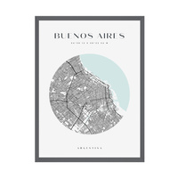 Plakat Mapa miasta Buenos Aires koło 21X29,7 cm + ramka kamienna szarość