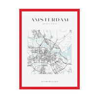 Plakat Mapa miasta Amsterdam kwadrat 30X40 cm + ramka czerwona