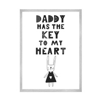 Plakat Dziecięce Daddy has the key to my heart 30X40 cm + ramka srebrna
