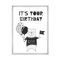 Plakat Urodzinowy It's your birthday 40X50 cm + ramka srebrna