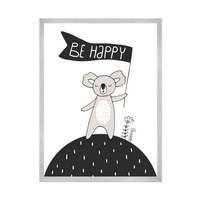 Plakat Urodzinowy Be happy 40X50 cm + ramka srebrna