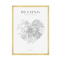 Plakat Mapa miasta Beijing serce 40X50 cm + ramka złota