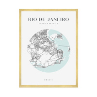 Plakat Mapa miasta Rio De Janeiro koło 24X30 cm + ramka złota