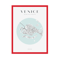 Plakat Mapa miasta Wenecja koło 30X40 cm + ramka czerwona