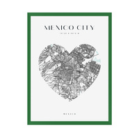 Plakat Mapa miasta Meksyk serce 40X50 cm + ramka zielona
