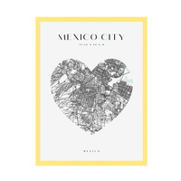 Plakat Mapa miasta Meksyk serce 24X30 cm + ramka żółta