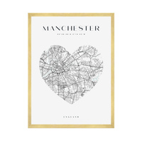 Plakat Mapa miasta Manchester serce 30X40 cm + ramka złota