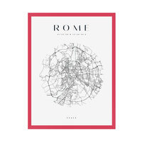 Plakat Mapa miasta Rzym koło 40X50 cm + ramka amarant