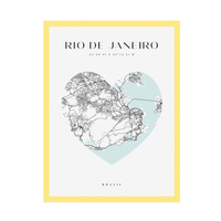 Plakat Mapa miasta Rio De Janeiro serce 21X29,7 cm + ramka żółta