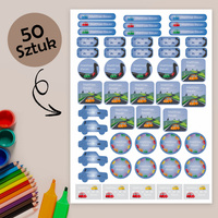 Personalizowane Naklejki Imienne Wodoodporne do przedszkola i szkoły 50 sztuk Samochody