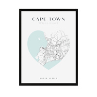 Plakat Mapa miasta Cape Town serce 24X30 cm + ramka czarna