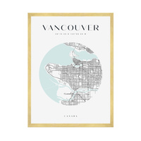 Plakat Mapa miasta Vancouver koło 40X50 cm + ramka złota