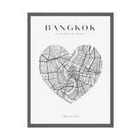 Plakat Mapa miasta Bangkok serce 24X30 cm + ramka kamienna szarość