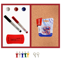 Tablica korkowo-suchościeralna magnetyczna rama drewniana czerwona 60x40 + pinezki 30 szt + 2 markery + gąbka