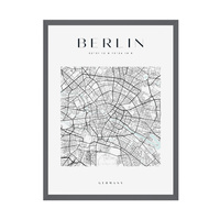 Plakat Mapa miasta Berlin kwadrat 50X70 cm + ramka kamienna szarość