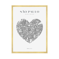 Plakat Mapa miasta Sao Paulo serce 40X50 cm + ramka złota