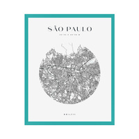 Plakat Mapa miasta Sao Paulo koło 21X29,7 cm + ramka turkusowe morze