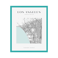 Plakat Mapa miasta Los Angeles kwadrat 21X29,7 cm + ramka turkusowe morze