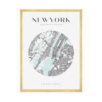 Plakat Mapa miasta New York koło 40X50 cm + ramka złota