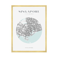 Plakat Mapa miasta Singapur koło 40X50 cm + ramka złota