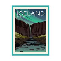 Plakat Państwa Islandia 21X29,7 cm + ramka turkusowe morze